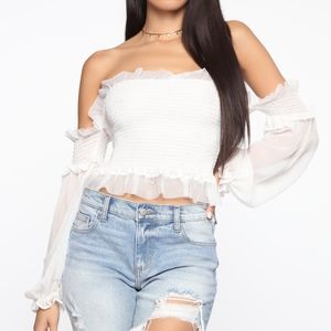 Burning Up Smocked Crop Top - White